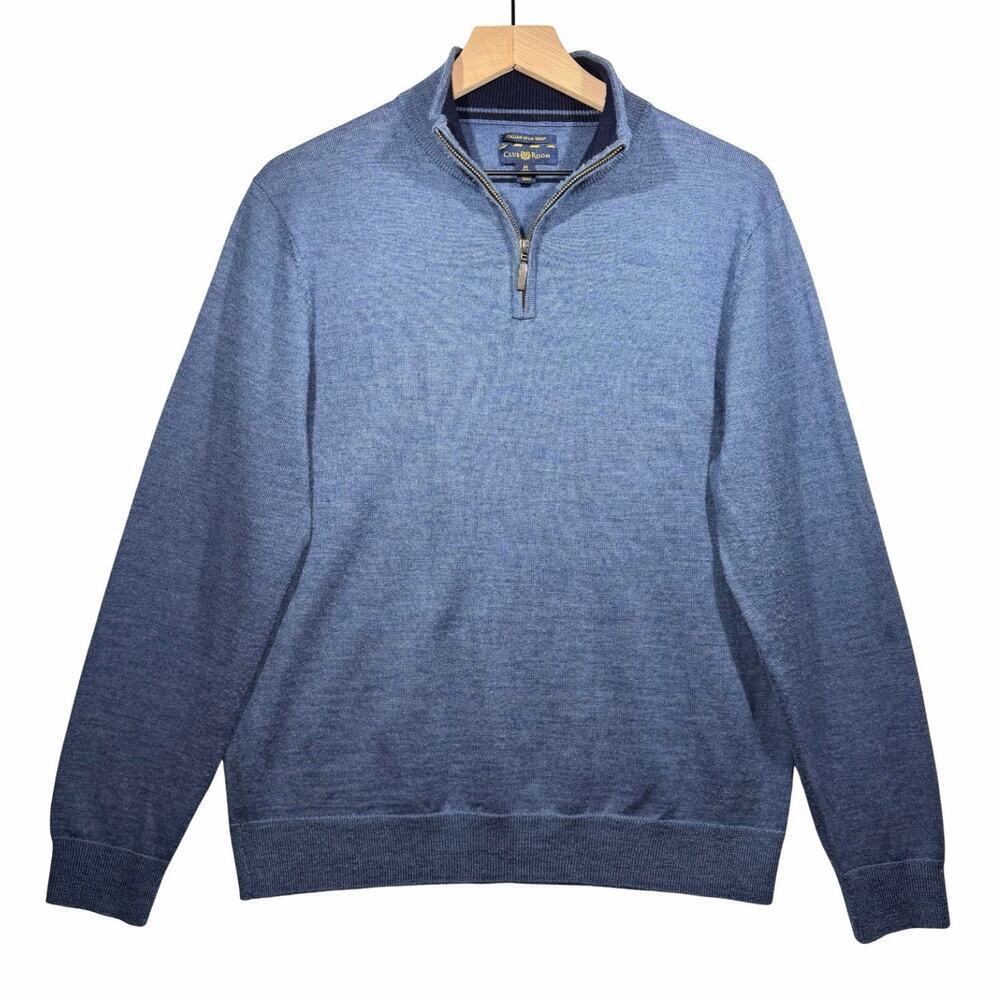 Club Room Mens 1/4 Zip Sweater Lanerossi Merino Wool Blend Blue Men's M